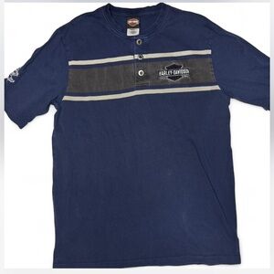 Harley-Davidson Men's Navy and Tan Button Down Shirt